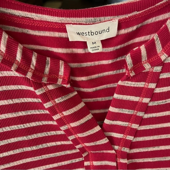 Westbound Thermal Top Womens Size M Red Striped Long Balloon Slv Pullover Hi-Low - Picture 6 of 6